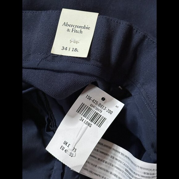 New Abercrombie & Fitch Pleated Trousers 34 / 18L Womens Blue Twill Stretch Pant - Picture 10 of 11